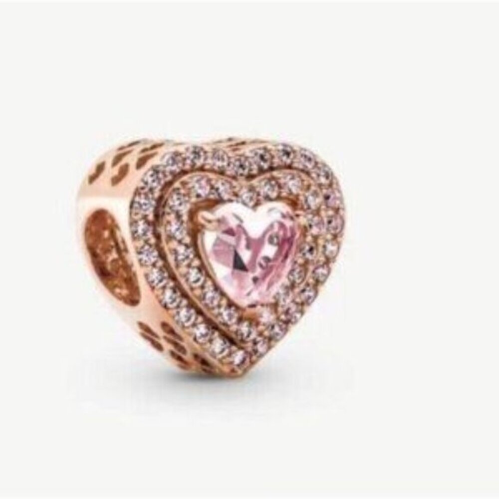 Pandora Sparkling Leveled Heart Charm Rose Gold